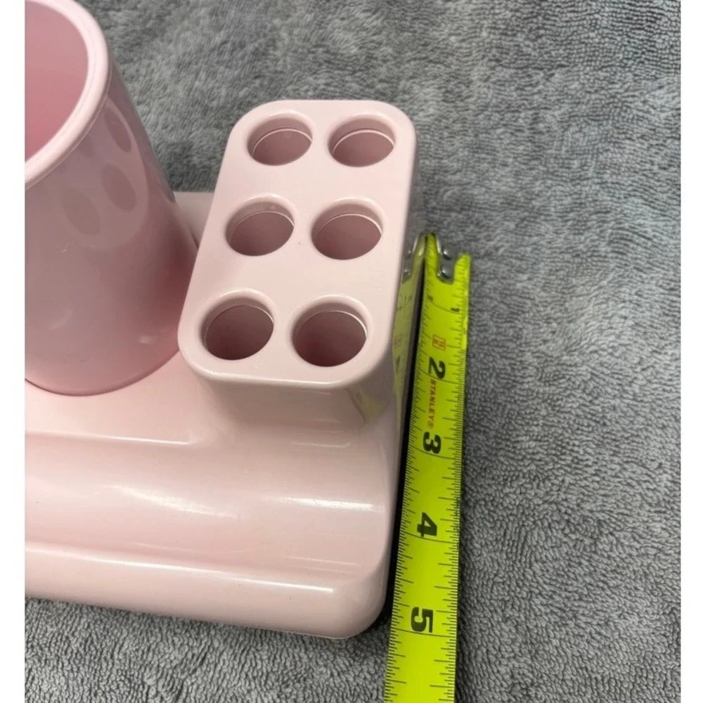 Vintage Pink Bathroom Vanity Set Toothbrush Holder Cup Soap Dish Retro Made USA